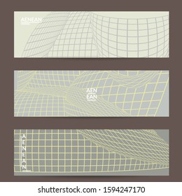 Abstract wire frame with visual distortion effect. Optical art. Warped 3D space. Futuristic vector illustration with grid on flat colored background. Minimal modern design for marketing technology.