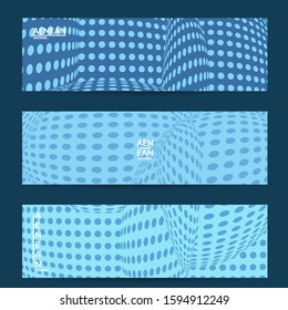 Abstract wire frame with visual distortion effect. Optical art. Warped 3D space. Futuristic vector illustration with grid on flat colored background. Minimal modern design for marketing technology.