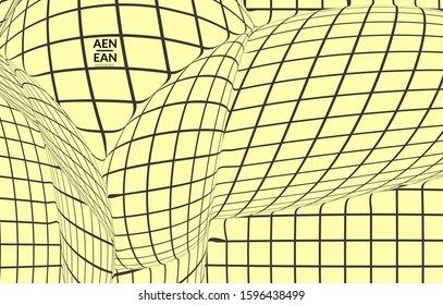 Abstract wire frame with visual distortion effect. Optical art. Warped 3D space. Futuristic vector illustration with grid on flat colored background. Minimal modern design for marketing technology.
