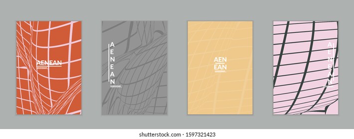 Abstract wire frame with visual distortion effect. Optical art. Warped 3D space. Futuristic vector illustration with grid on flat colored background. Minimal modern design for marketing technology.