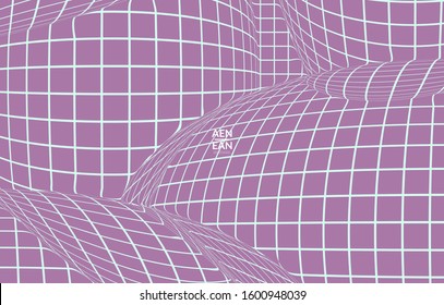 Abstract wire frame with visual distortion effect. Optical art. Warped 3D space. Futuristic vector illustration with grid on flat colored background. Minimal modern design for marketing technology.