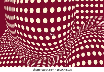 Abstract wire frame with visual distortion effect. Optical art. Warped 3D space. Futuristic vector illustration with grid on flat colored background. Minimal modern design for marketing technology.