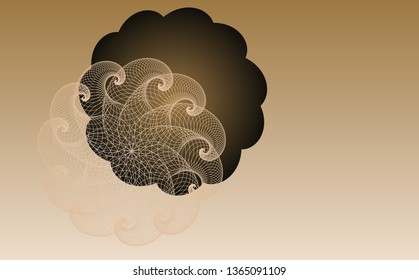 abstract wired aquatic life in a cloud shape eclipse in gold shades