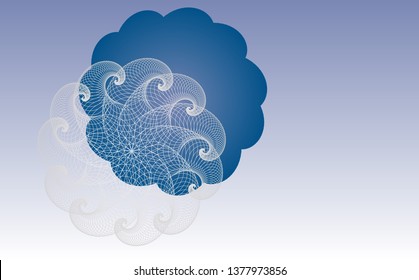 abstract wired aquatic life in a cloud shape eclipse in blue shades