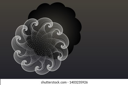 abstract wired aquatic life in a cloud shape eclipse in silver shades