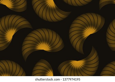 abstract wired shells floating seamless pattern in gold black