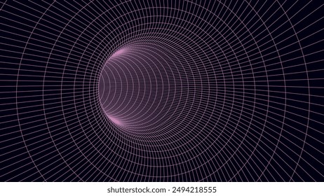 Abstrakter Drahtgitter-3D-Tunnel. Perspektive Mesh Hintergrundtextur. Netzmodell eines Wurmlochs, Wirbel. 3D Vektorgrafik Textur eines Wurmlochportals mit einer Netzstruktur.