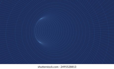Abstract wireframe 3D tunnel. Perspective mesh background texture. Mesh model of a wormhole, vortex. 3D vector texture of a wormhole portal with a mesh structure.
