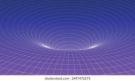 Abstract wireframe 3D tunnel. Perspective mesh background texture. Mesh model of a wormhole, vortex. 3D vector texture of a wormhole portal with a mesh structure.