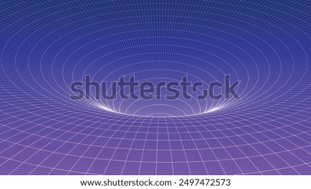 Abstract wireframe 3D tunnel. Perspective mesh background texture. Mesh model of a wormhole, vortex. 3D vector texture of a wormhole portal with a mesh structure.