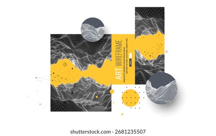 Arte Abstractas del wireframe con la malla digital y el diseño geométrico. Fondo moderno de la ciencia o de la tecnología. Vector