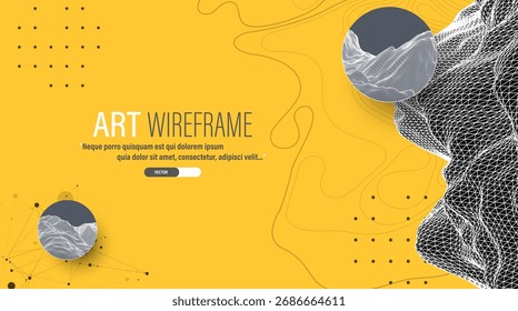 Arte abstrata de arames com malha digital e design geométrico. Ciência moderna ou fundo de tecnologia. Vetor