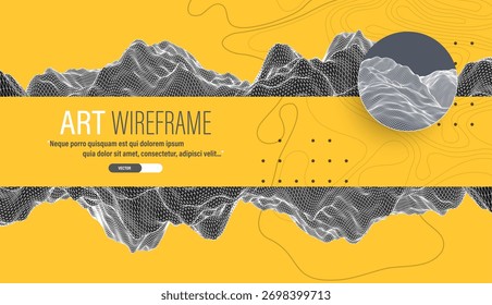 Arte abstrata de arames com malha digital e design geométrico. Ciência moderna ou fundo de tecnologia. Vetor