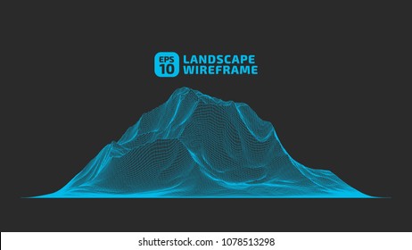 Abstract wireframe background. 3D grid technology illustration landscape. Digital Terrain Cyberspace in the Mountains with valleys. Data Array. | EPS10 Vector.