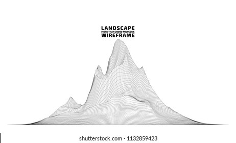 Abstract wireframe background. 3D grid technology illustration landscape. Digital Terrain Cyberspace in the Mountains with valleys. Data Array. | EPS10 Vector.