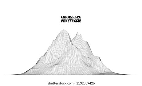 Abstract wireframe background. 3D grid technology illustration landscape. Digital Terrain Cyberspace in the Mountains with valleys. Data Array. | EPS10 Vector.
