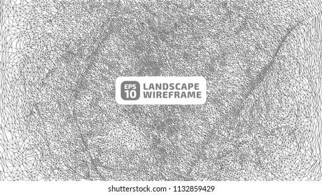 Abstract wireframe background. 3D grid technology illustration landscape. Digital Terrain Cyberspace in the Mountains with valleys. Data Array. | EPS10 Vector.