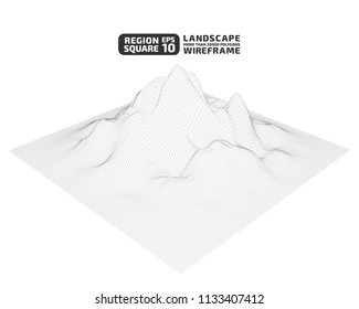 Abstract wireframe background. 3D grid technology illustration landscape. Digital Terrain Cyberspace in the Mountains with valleys. Data Array. | EPS10 Vector.