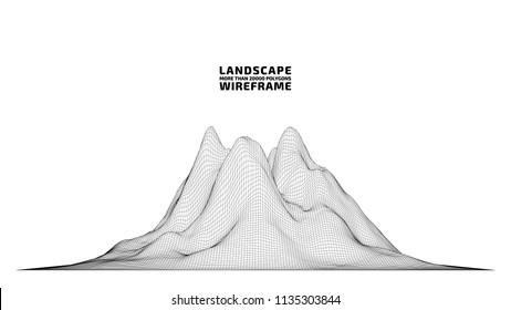Abstract wireframe background. 3D grid technology illustration landscape. Digital Terrain Cyberspace in the Mountains with valleys. Data Array. | EPS10 Vector.