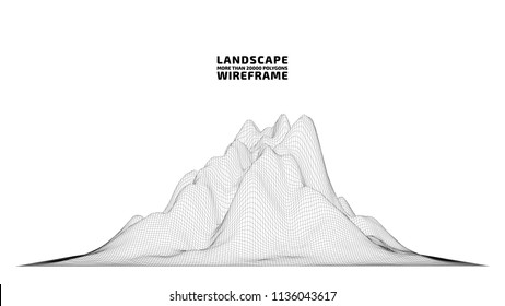 Abstract wireframe background. 3D grid technology illustration landscape. Digital Terrain Cyberspace in the Mountains with valleys. Data Array. | EPS10 Vector.