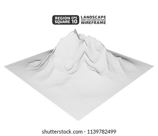 Abstract wireframe background. 3D grid technology illustration landscape. Digital Terrain Cyberspace in the Mountains with valleys. Data Array. | EPS10 Vector.