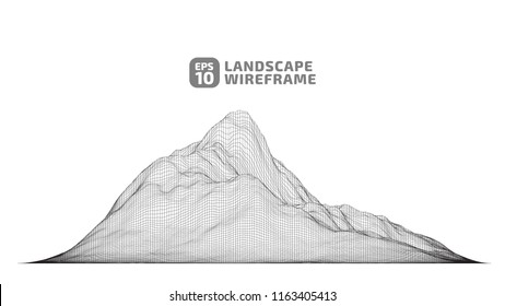 Abstract wireframe background. 3D grid technology illustration landscape. Digital Terrain Cyberspace in the Mountains with valleys. Data Array. | EPS10 Vector.