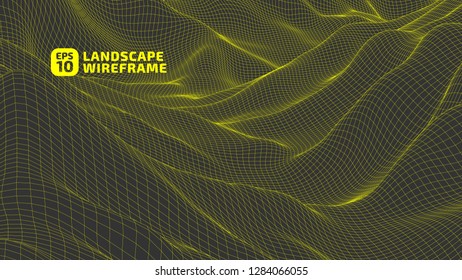 Abstract wireframe background. 3D grid technology illustration landscape. Digital Terrain Cyberspace in the Mountains with valleys. Data Array | EPS10 Vector.