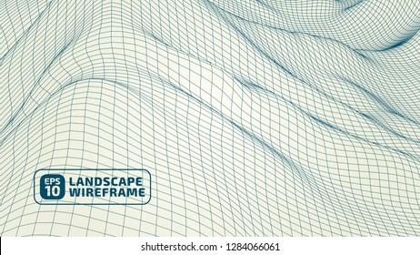 Abstract wireframe background. 3D grid technology illustration landscape. Digital Terrain Cyberspace in the Mountains with valleys. Data Array | EPS10 Vector.