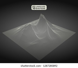 Abstract wireframe background. 3D grid technology illustration landscape. Digital Terrain Cyberspace in the Mountains with valleys. Data Array. | EPS10 Vector.