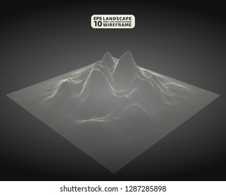 Abstract wireframe background. 3D grid technology illustration landscape. Digital Terrain Cyberspace in the Mountains with valleys. Data Array. | EPS10 Vector.