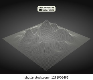 Abstract wireframe background. 3D grid technology illustration landscape. Digital Terrain Cyberspace in the Mountains with valleys. Data Array. | EPS10 Vector.