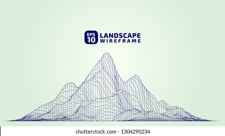 Abstract wireframe background. 3D grid technology illustration landscape. Digital Terrain Cyberspace in the Mountains with valleys. Data Array. | EPS10 Vector.