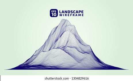 Abstract wireframe background. 3D grid technology illustration landscape. Digital Terrain Cyberspace in the Mountains with valleys. Data Array. | EPS10 Vector.