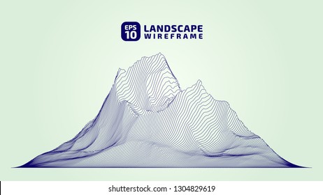 Abstract wireframe background. 3D grid technology illustration landscape. Digital Terrain Cyberspace in the Mountains with valleys. Data Array. | EPS10 Vector.