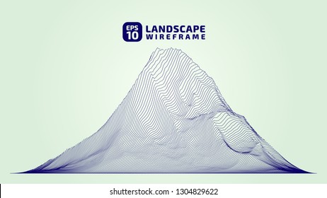 Abstract wireframe background. 3D grid technology illustration landscape. Digital Terrain Cyberspace in the Mountains with valleys. Data Array. EPS10 Vector.