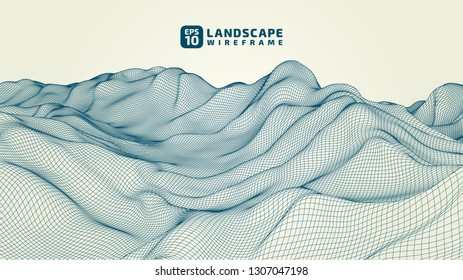 Abstract wireframe background. 3D grid technology illustration landscape. Digital Terrain Cyberspace in the Mountains with valleys. Data Array | EPS10 Vector.