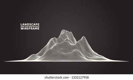 Abstract wireframe background. 3D grid technology illustration landscape. Digital Terrain Cyberspace in the Mountains with valleys. Data Array. | EPS10 Vector.