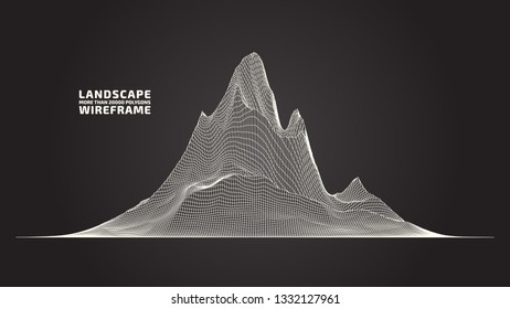 Abstract wireframe background. 3D grid technology illustration landscape. Digital Terrain Cyberspace in the Mountains with valleys. Data Array. | EPS10 Vector.