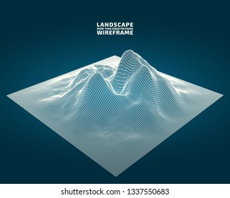 Abstract wireframe background. 3D grid technology illustration landscape. Digital Terrain Cyberspace in the Mountains with valleys. Data Array. | EPS10 Vector.