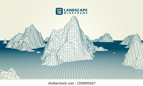 Abstract wireframe background. 3D grid technology illustration landscape. Digital Terrain Cyberspace in the Mountains with valleys. Data Array. | EPS10 Vector.