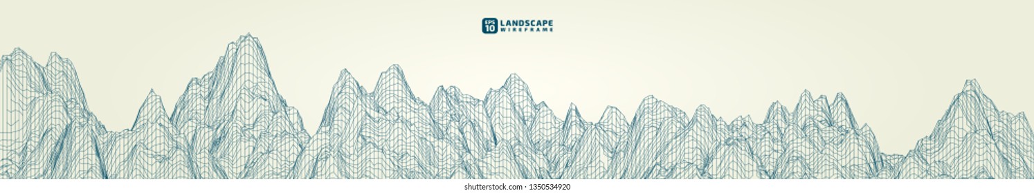 Abstract wireframe background. 3D grid technology illustration landscape. Digital Terrain Cyberspace in the Mountains with valleys. Data Array. | EPS10 Vector.