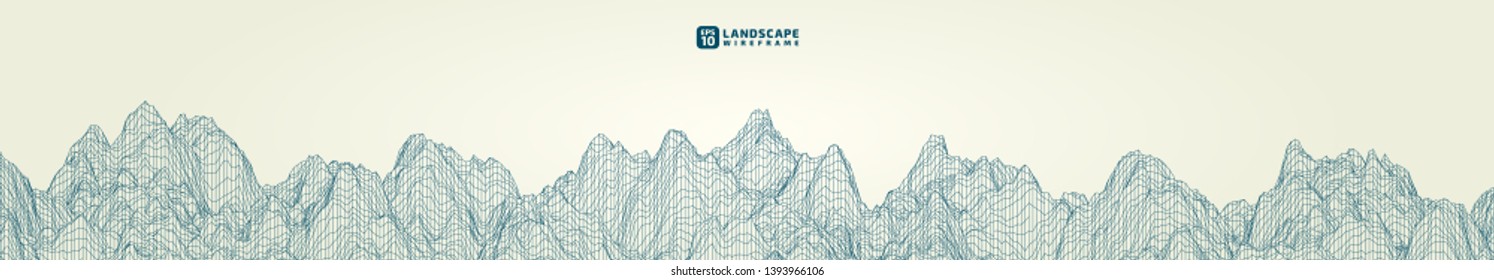 Abstract wireframe background. 3D grid technology illustration landscape. Digital Terrain Cyberspace in the Mountains with valleys. Data Array. | EPS10 Vector.