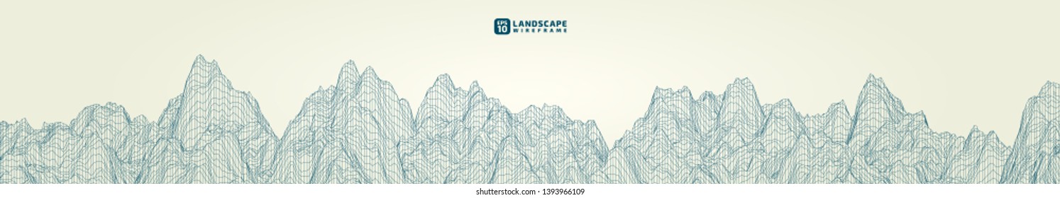 Abstract wireframe background. 3D grid technology illustration landscape. Digital Terrain Cyberspace in the Mountains with valleys. Data Array. | EPS10 Vector.