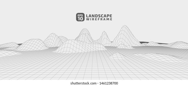 Abstract wireframe background. 3D grid technology illustration landscape. Digital Terrain Cyberspace in the Mountains with valleys. Data Array. Futuristic 3D cartography| EPS10 Vector.