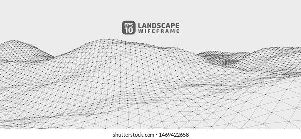 Abstract wireframe background. 3D grid technology illustration landscape. Digital Terrain Cyberspace in the Mountains with valleys. Data Array. | EPS10 Vector.