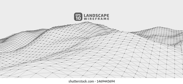 Abstract wireframe background. 3D grid technology illustration landscape. Digital Terrain Cyberspace in the Mountains with valleys. Data Array. | EPS10 Vector.