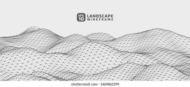 Abstract wireframe background. 3D grid technology illustration landscape. Digital Terrain Cyberspace in the Mountains with valleys. Data Array. | EPS10 Vector.