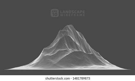 Abstract wireframe background. 3D grid technology illustration landscape. Digital Terrain Cyberspace in the Mountains with valleys. Data Array. Vector Illustration.