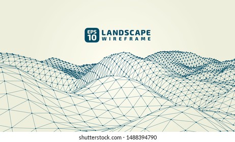 Abstract wireframe background. 3D grid technology illustration landscape. Digital Terrain Cyberspace in the Mountains with valleys. Data Array. | EPS10 Vector.