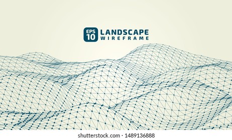 Abstract wireframe background. 3D grid technology illustration landscape. Digital Terrain Cyberspace in the Mountains with valleys. Data Array. EPS10 Vector.
